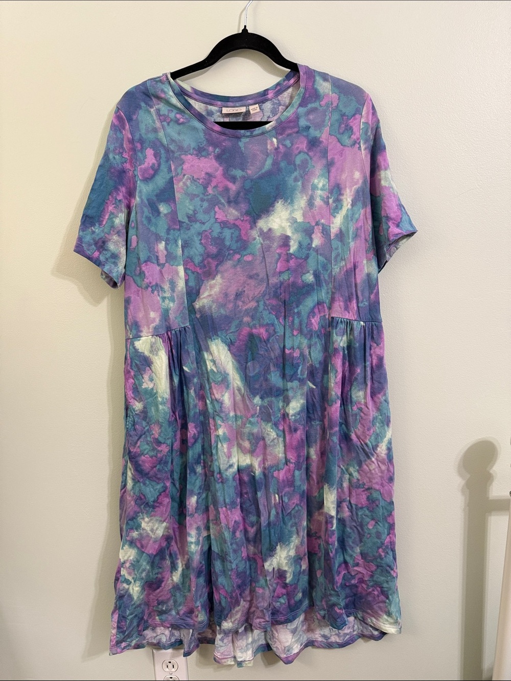 Tie-Dye Short Sleeve Swing Dress in Blue & Purple